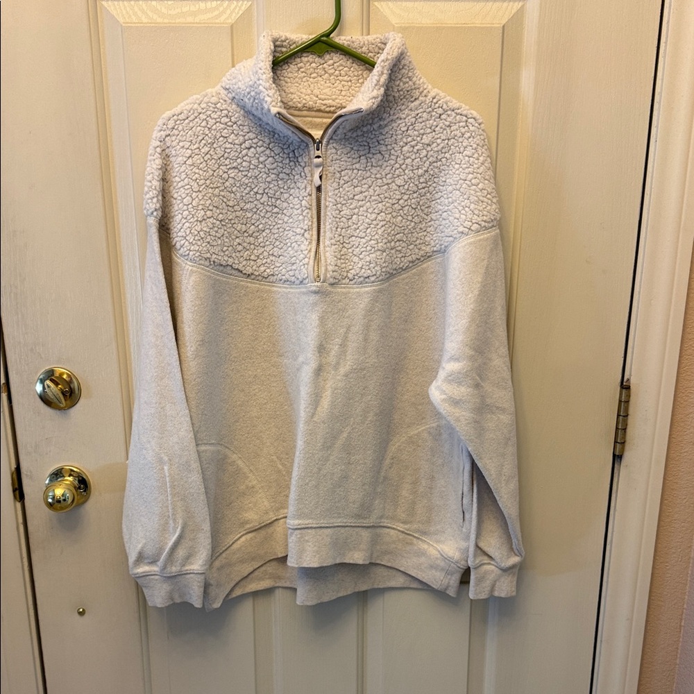 Aerie Cream Sherpa Quarter-Zip Sweater